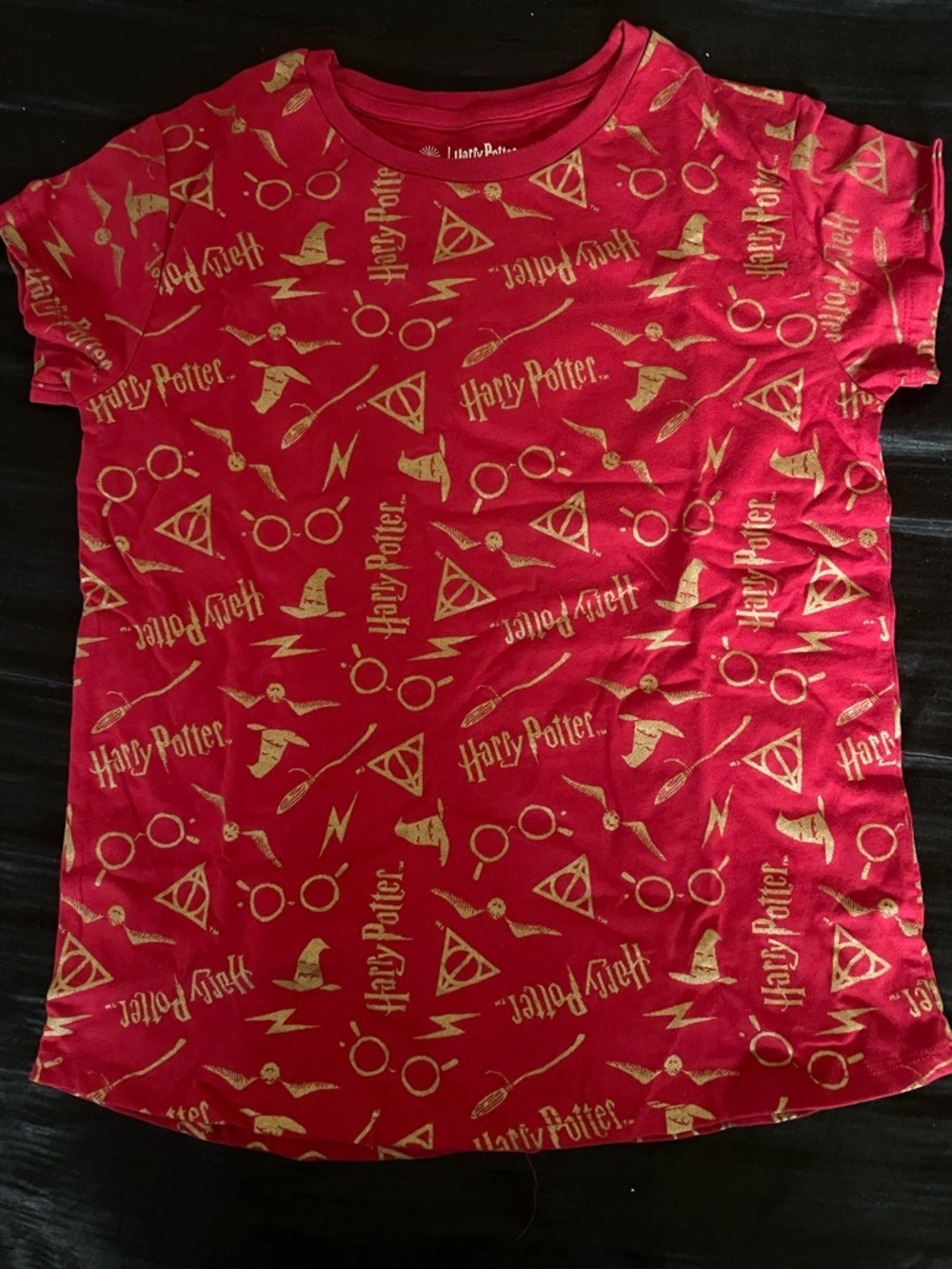 Harry Potter Red Graphic Tee with Gold Icons